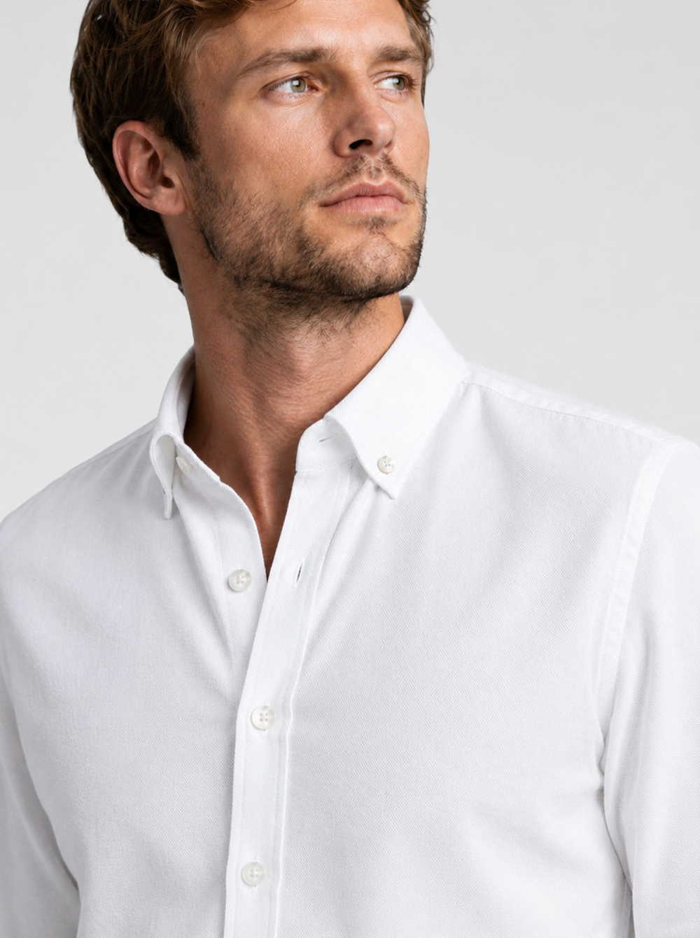 Beyaz Yaka Düğmeli Premium Şamre Slimfit Erkek Gömlek