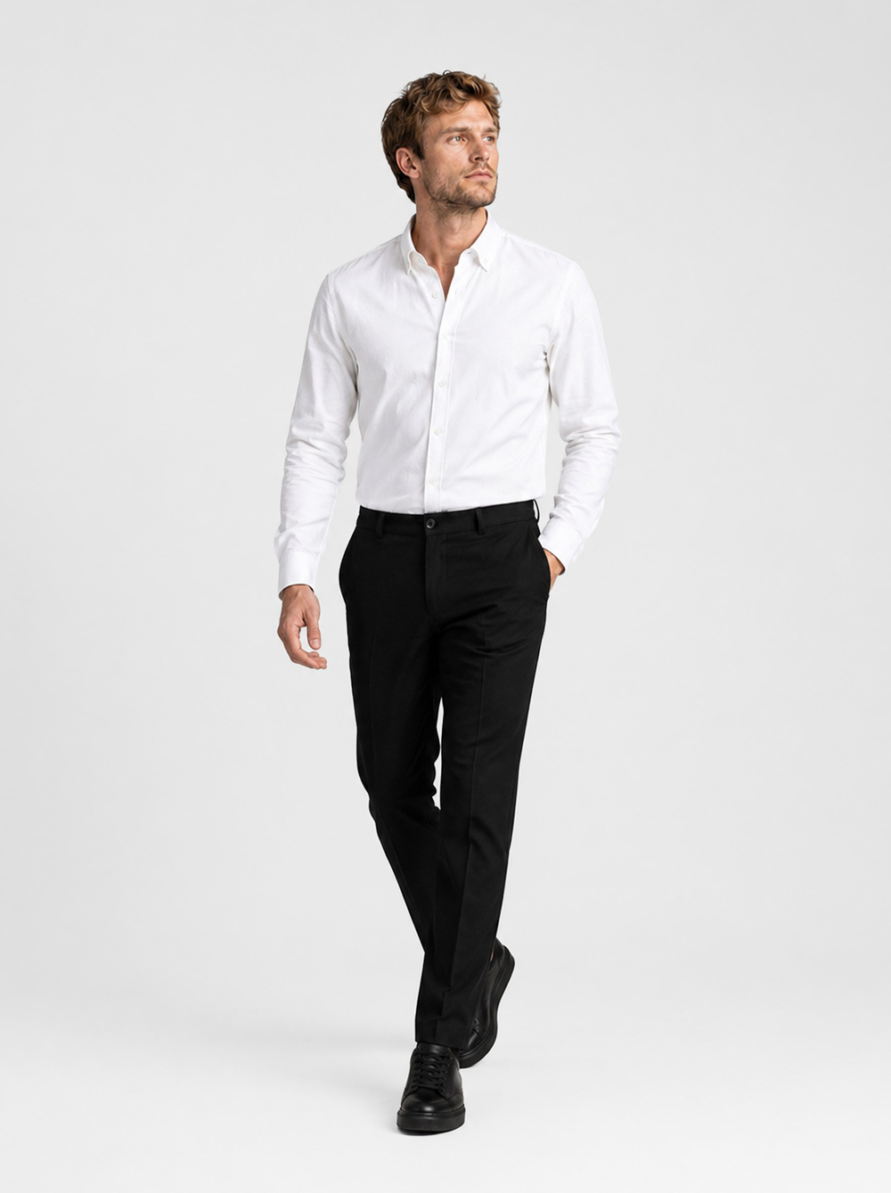 Beyaz Yaka Düğmeli Premium Şamre Slimfit Erkek Gömlek