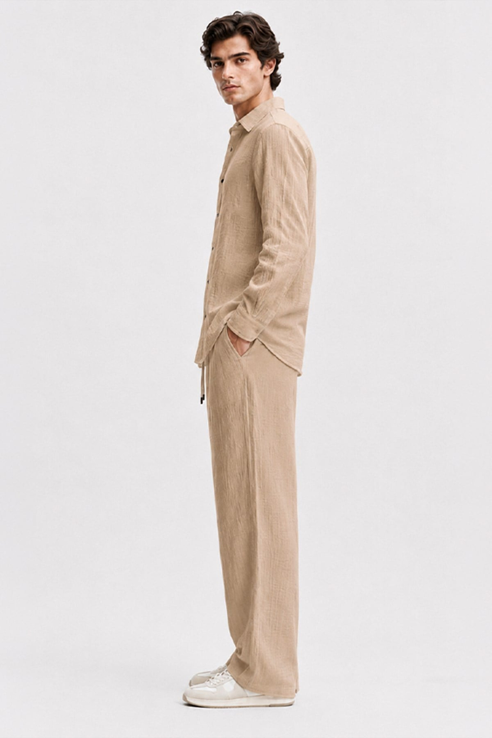  Bej Regular Fit Müslin Pantolon