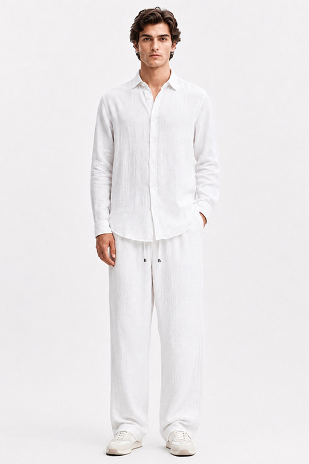 Beyaz Regular Fit Müslin Pantolon