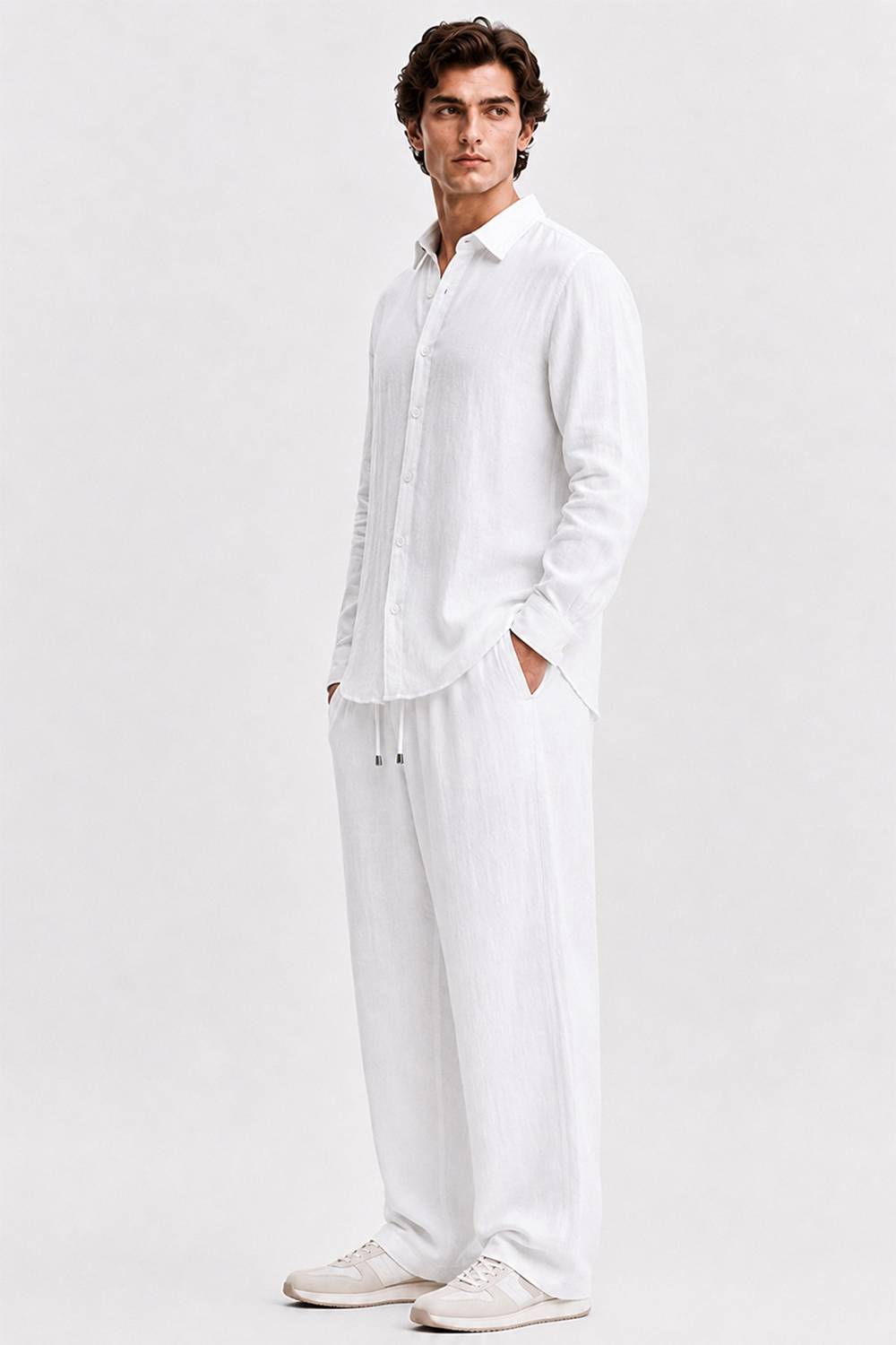 Beyaz Regular Fit Müslin Pantolon