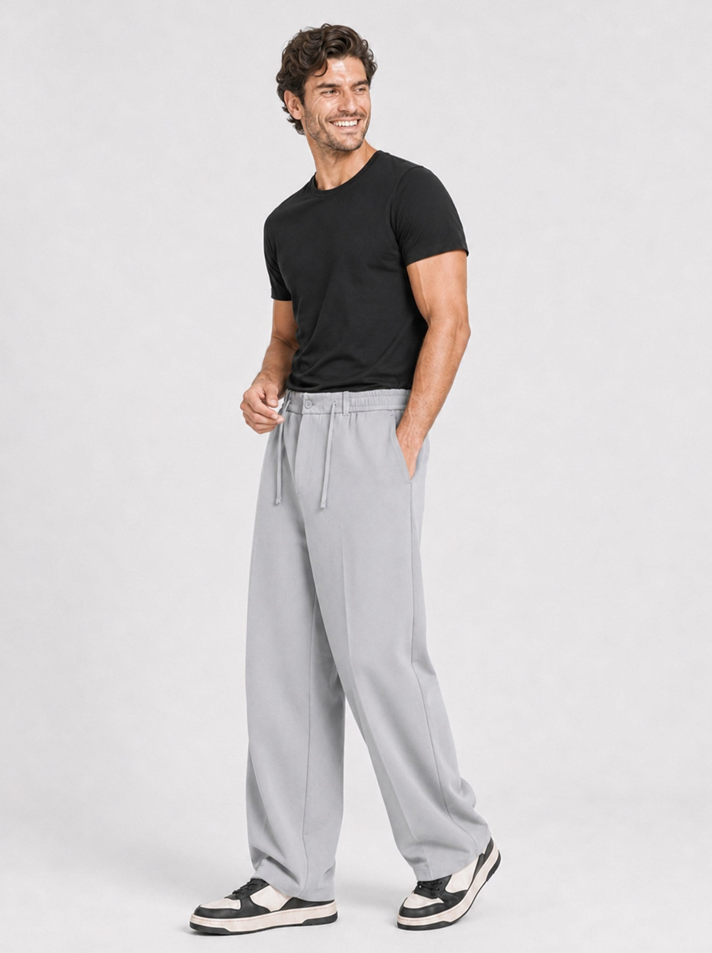  Gri Relax Fit Bağcıklı Baggy Pantolon