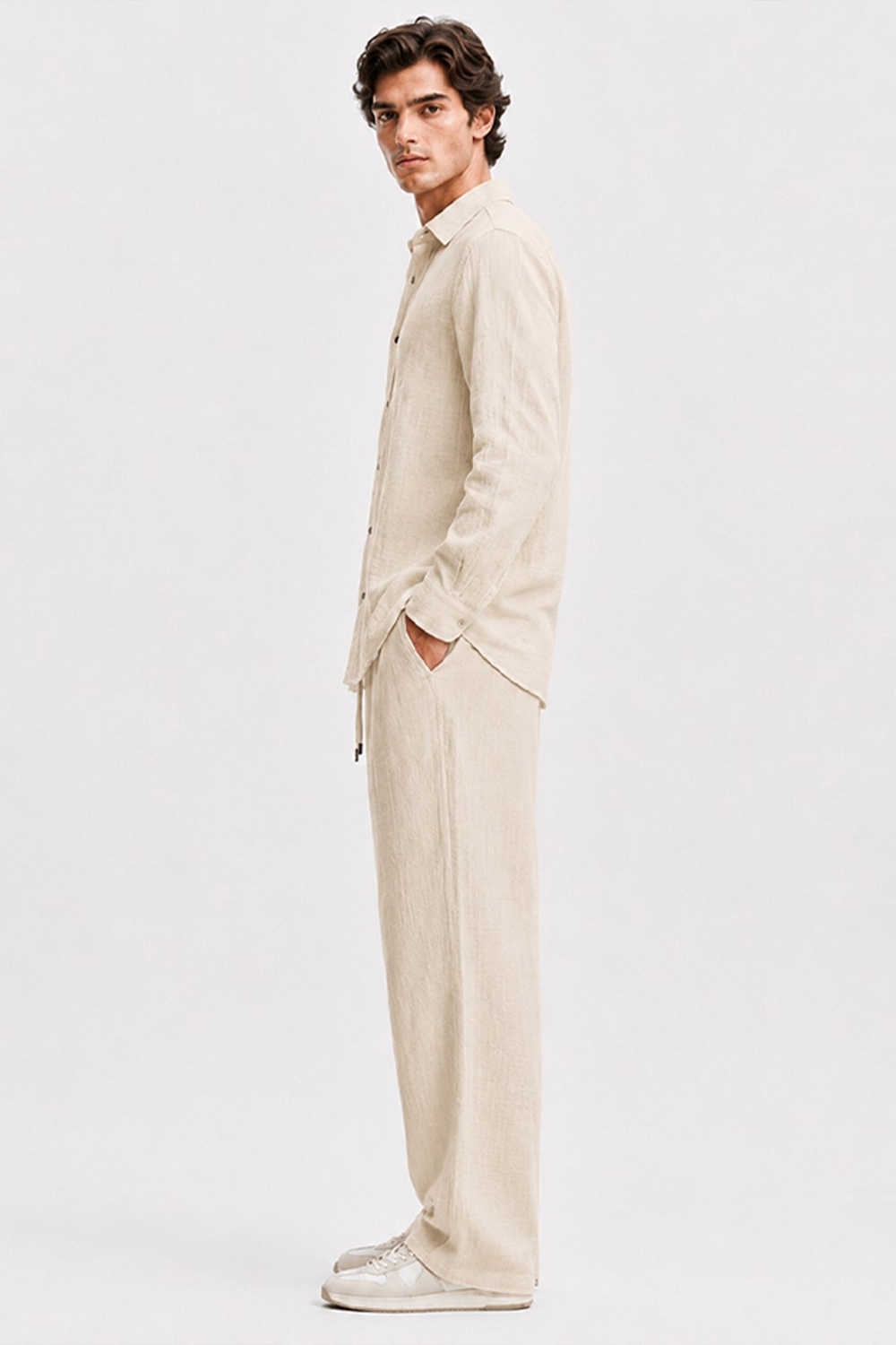  Krem Regular Fit Müslin Pantolon
