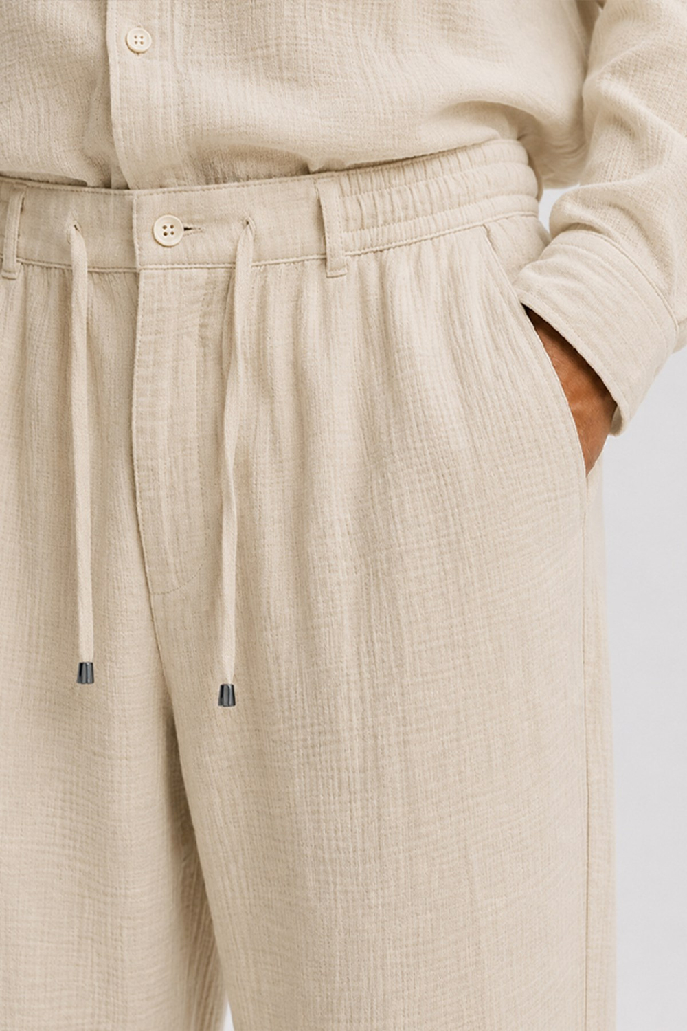  Krem Regular Fit Müslin Pantolon