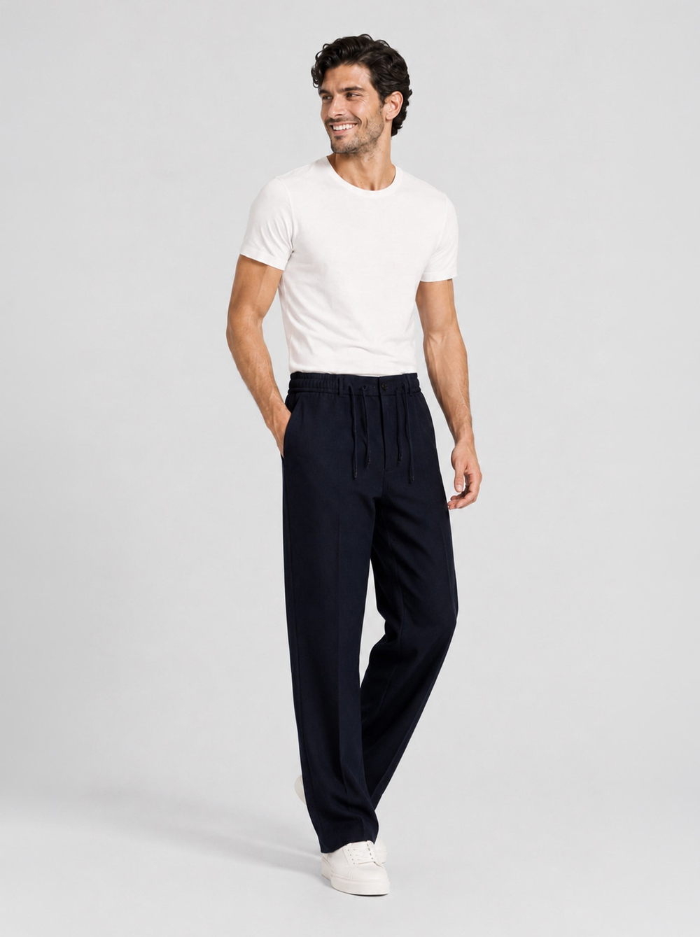 Lacivert Relax Fit Bağcıklı Baggy Pantolon
