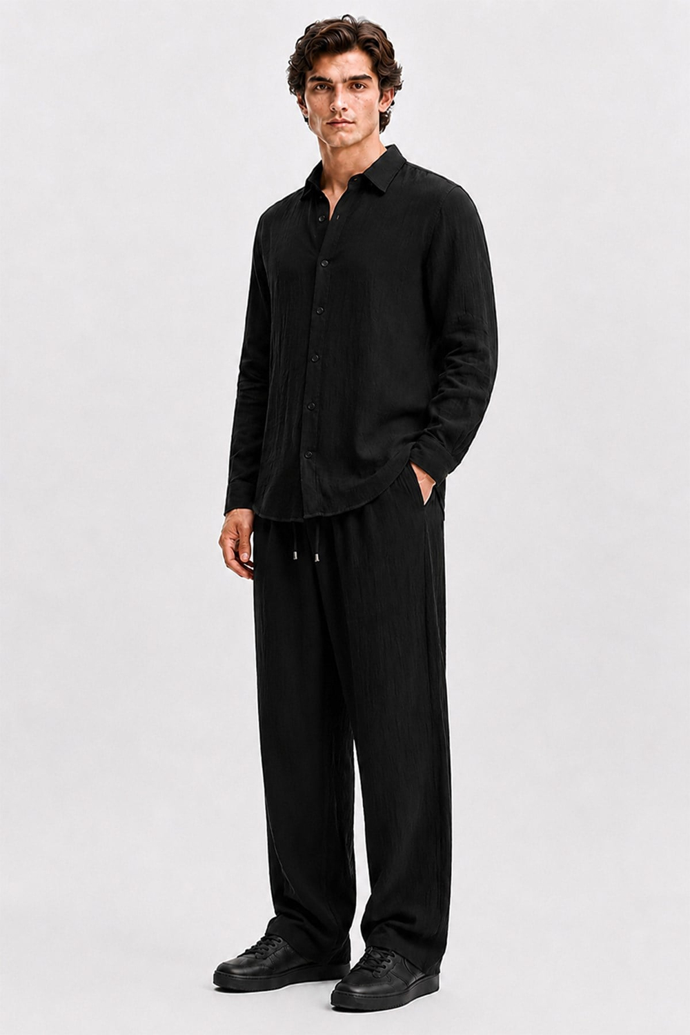 Siyah Regular Fit Müslin Takım