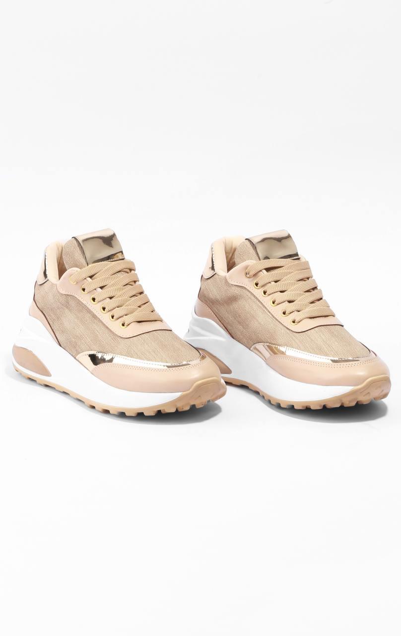 Kadın Bej Bağcıklı Sneaker