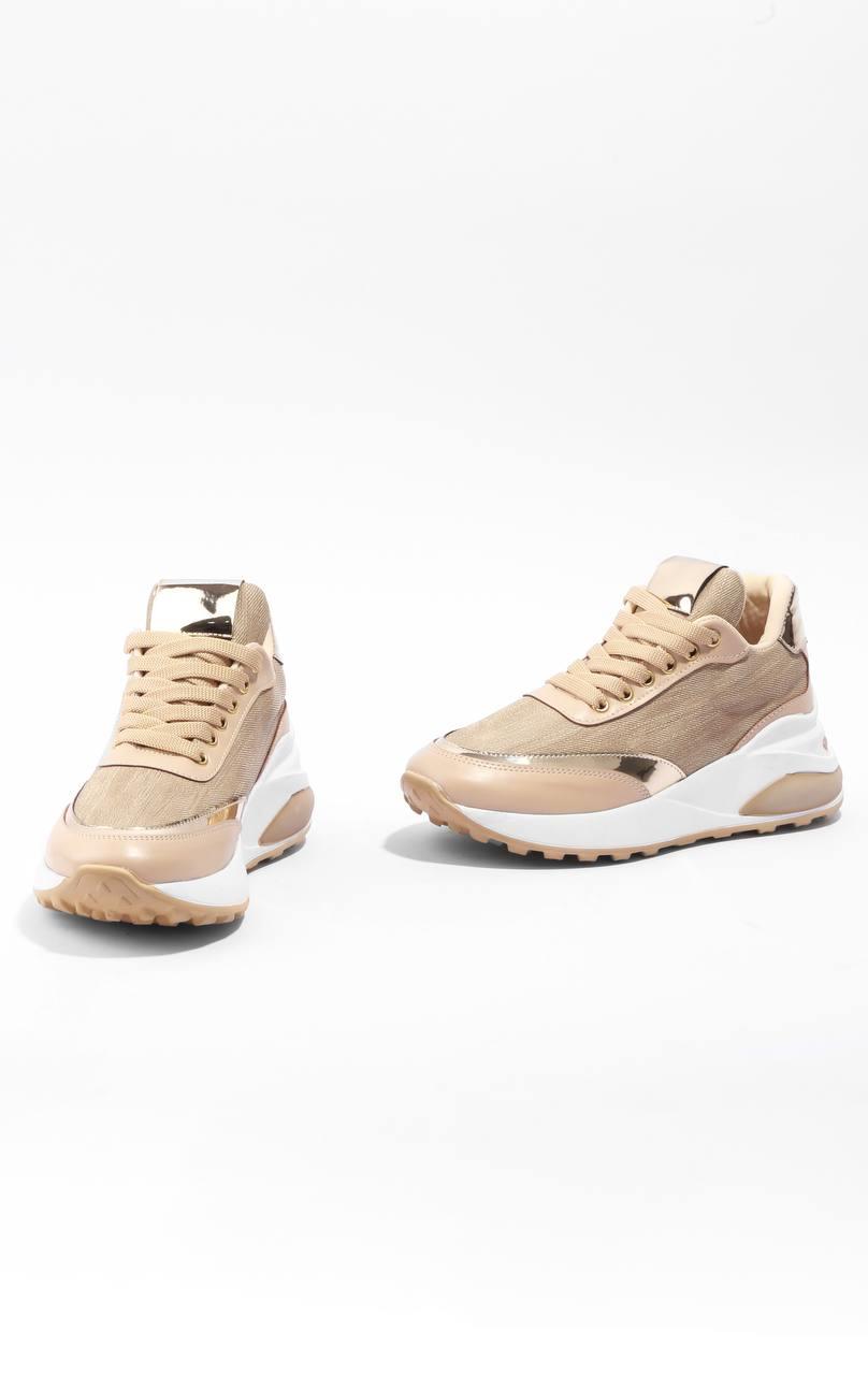 Kadın Bej Bağcıklı Sneaker