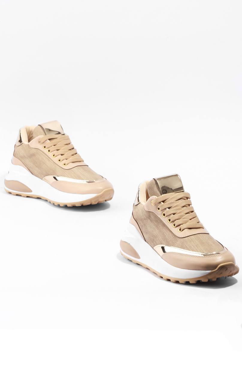 Kadın Bej Bağcıklı Sneaker