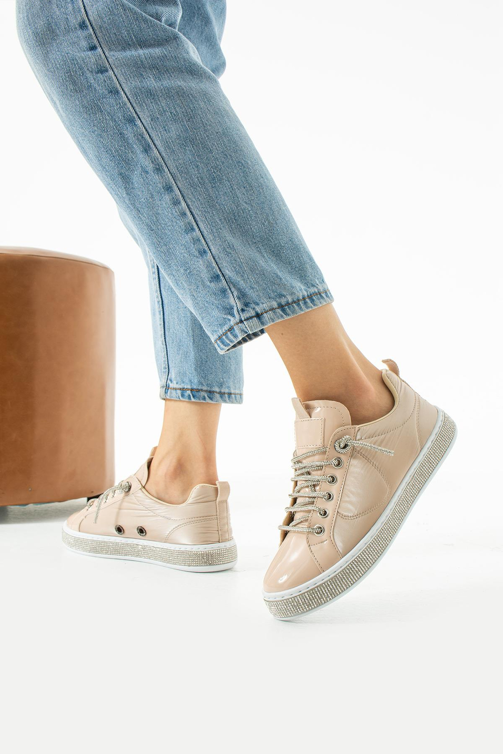 Kadın Bej Taşlı Ortopedik Sneaker