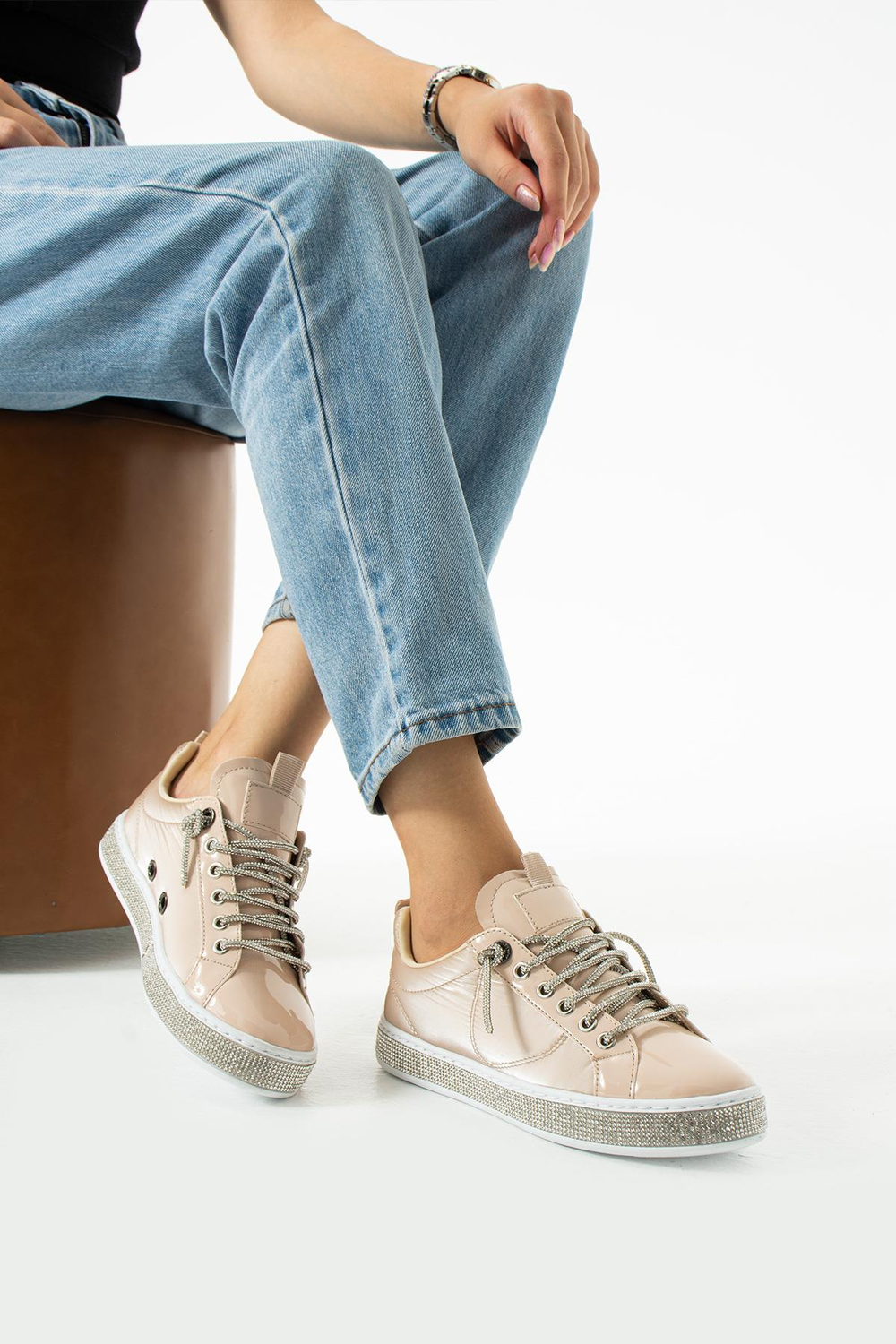 Kadın Bej Taşlı Ortopedik Sneaker