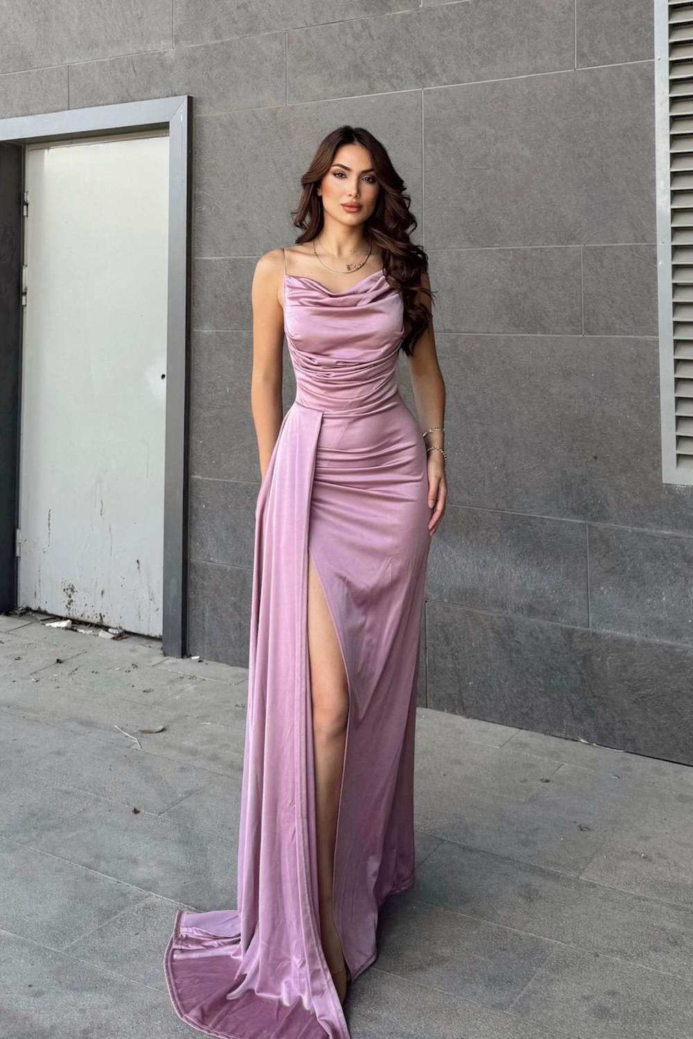 Allyso Degaje Yaka Yırtmaçlı Abiye 582243 LİLA