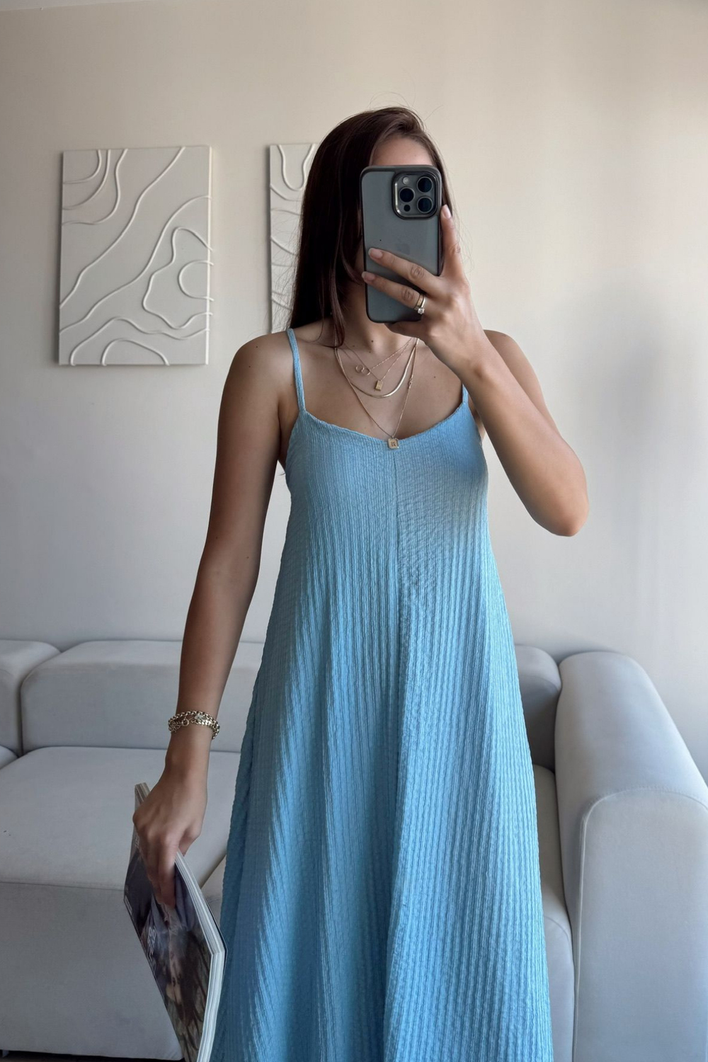 Anna İp Askılı Bubble Elbise 13828 BEBE MAVİSİ