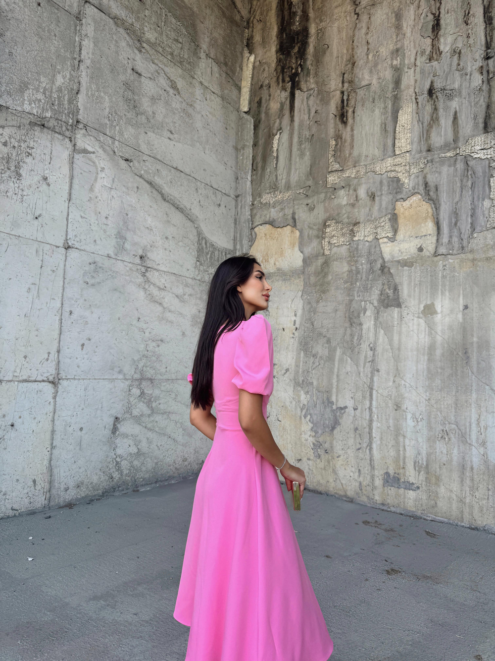 Berra Karpuz Kol Midi Elbise 2249 PEMBE