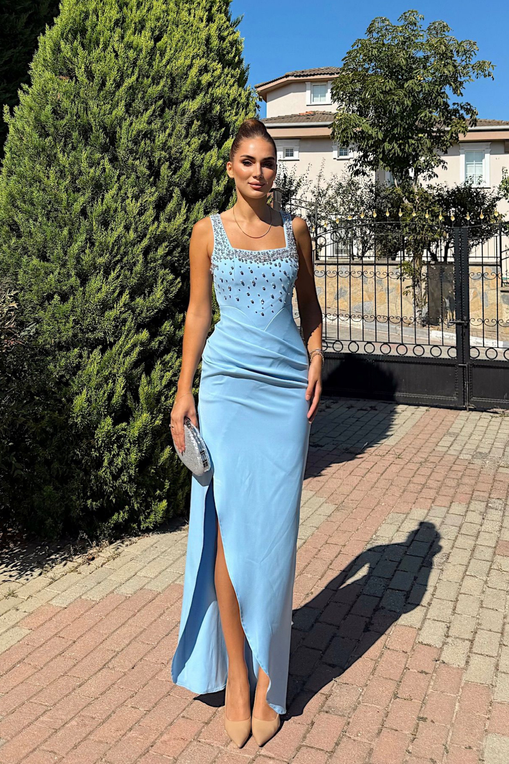 Clark Kare Yaka İşleme Detay Abiye 9367 BEBE MAVİSİ