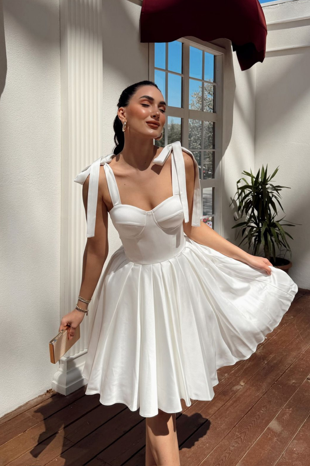 Elçin Balon Etek Askı Kurdele Mini  Elbise 1004