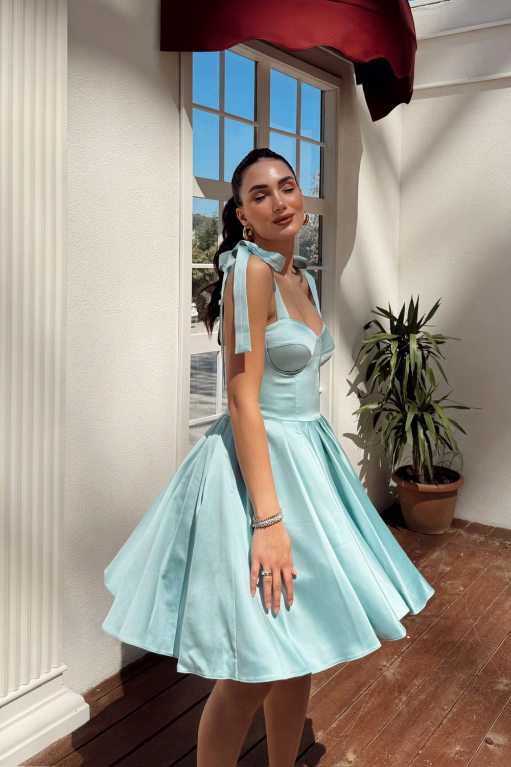 Elçin Balon Etek Askı Kurdele Mini  Elbise 1004