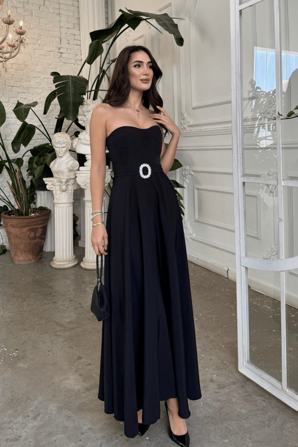 Hazal Straplez Toka Detay Abiye 9313 SİYAH