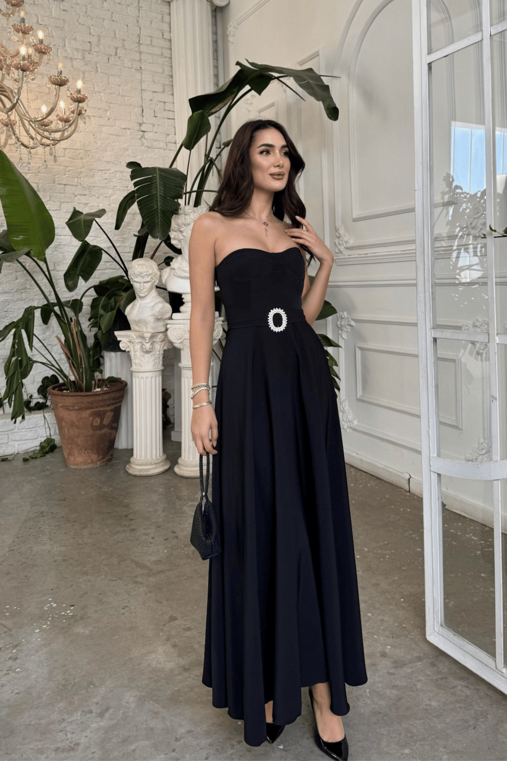 Hazal Straplez Toka Detay Abiye 9313 SİYAH
