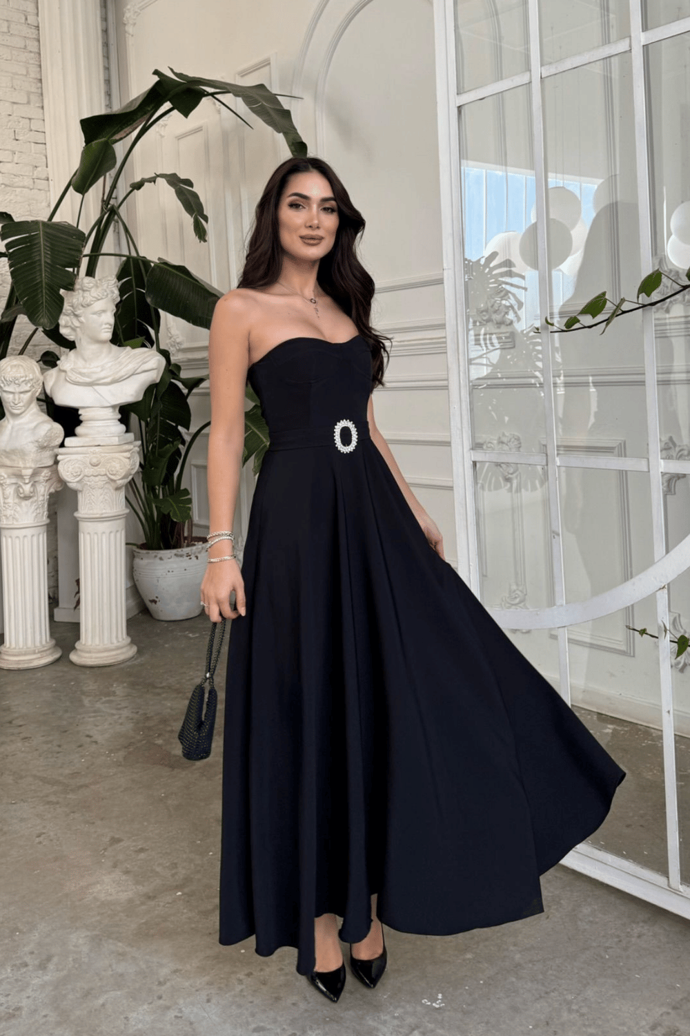Hazal Straplez Toka Detay Abiye 9313 SİYAH