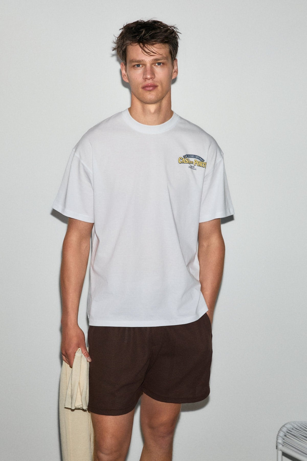 AMIDIO Erkek %100 Organik Pamuklu Baskı Detaylı Regular Fit Yuvarlak Yaka Beyaz T-Shirt