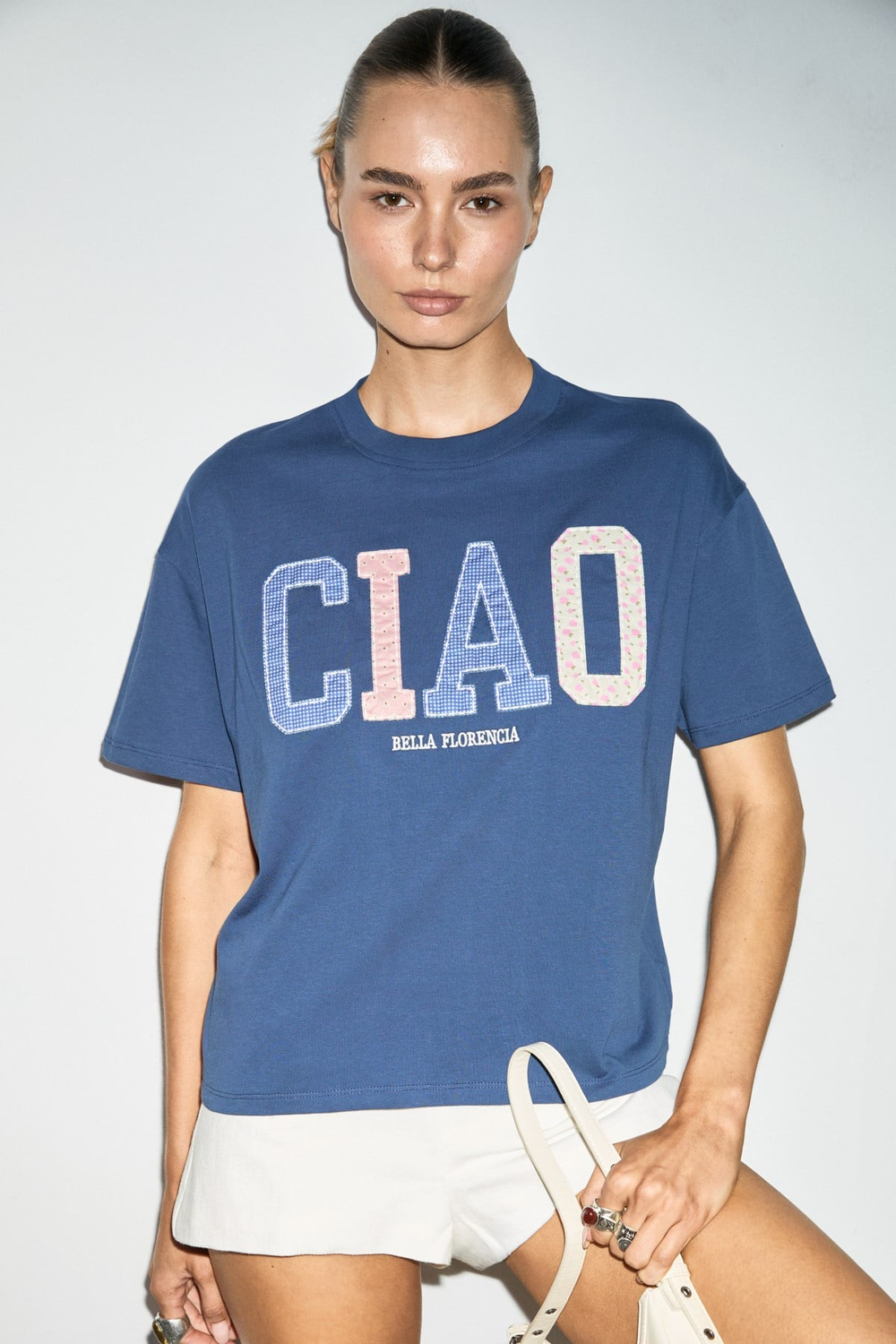 CASCAIS Kadın %100 Organik Pamuklu Patch Detaylı Regular Fit Lacivert T-Shirt