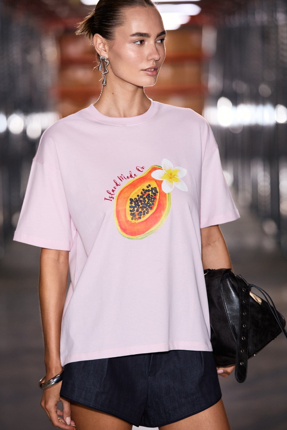 CASSIANE Kadın Bisiklet Yaka Kısa Kollu Ön Ve Arka Baskılı Regular Pembe T-Shirt