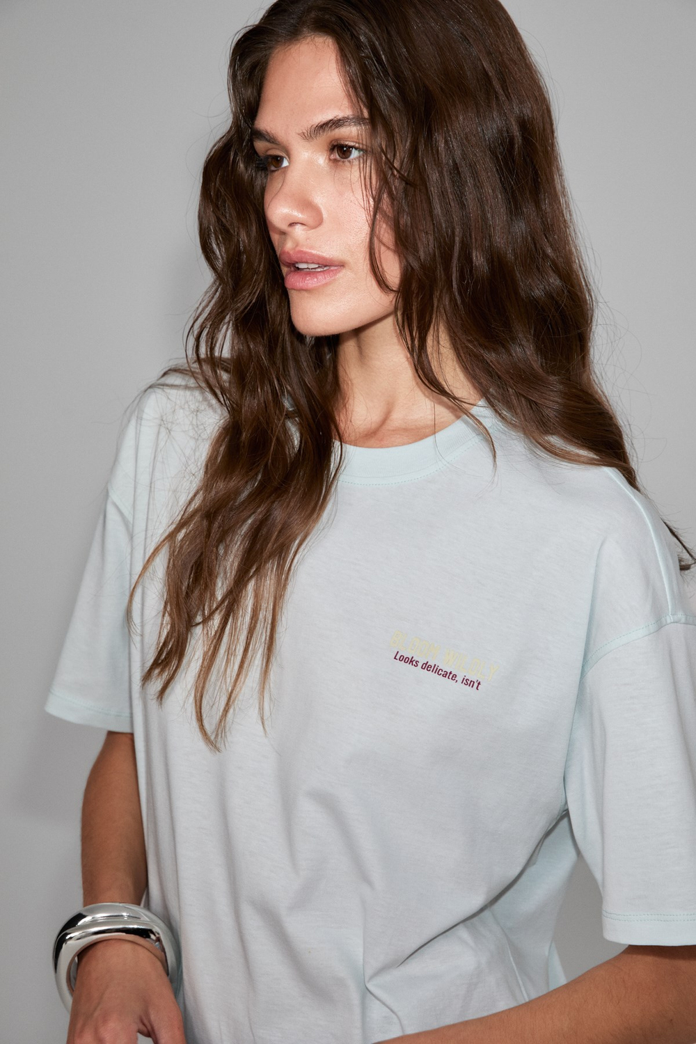 CASSIANE Kadın Bisiklet Yaka Kısa Kollu Ön Ve Arka Baskılı Regular Açık Mavi T-Shirt