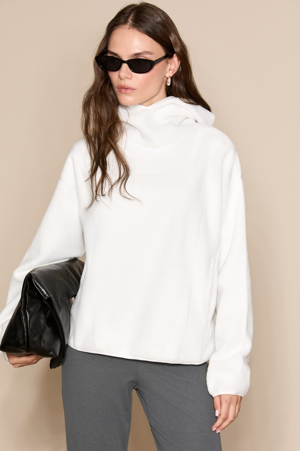 CRANS Kadın Kapüşonlu Polar Ekru Sweatshirt
