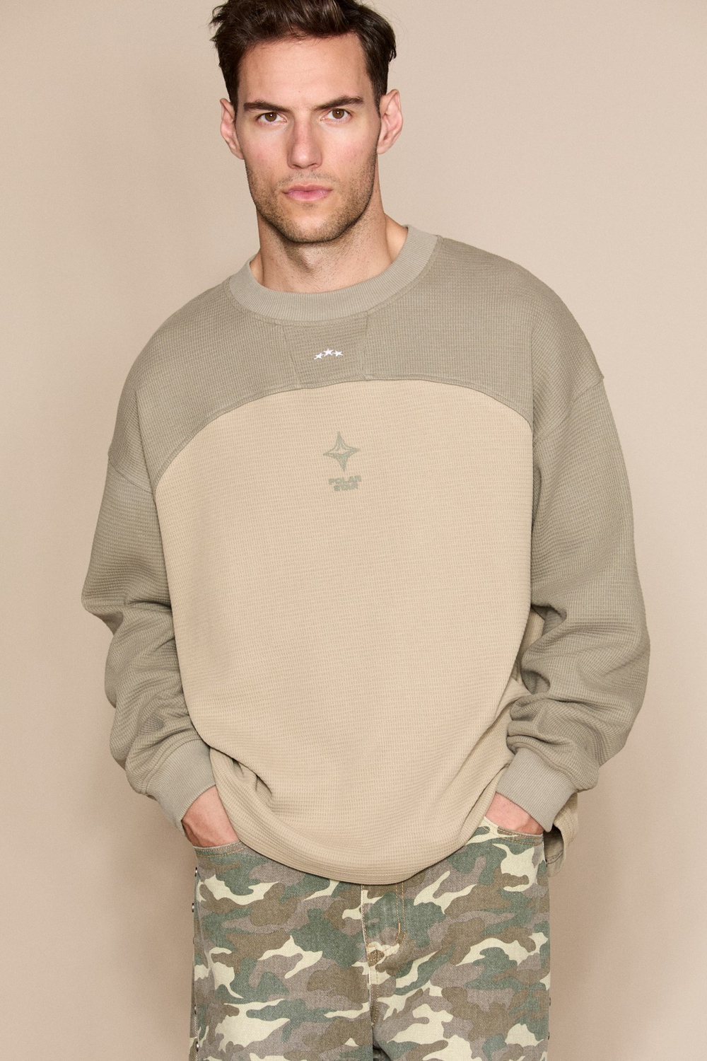 DAMIANO Erkek Organik Pamuklu Garnili Haki Sweatshirt