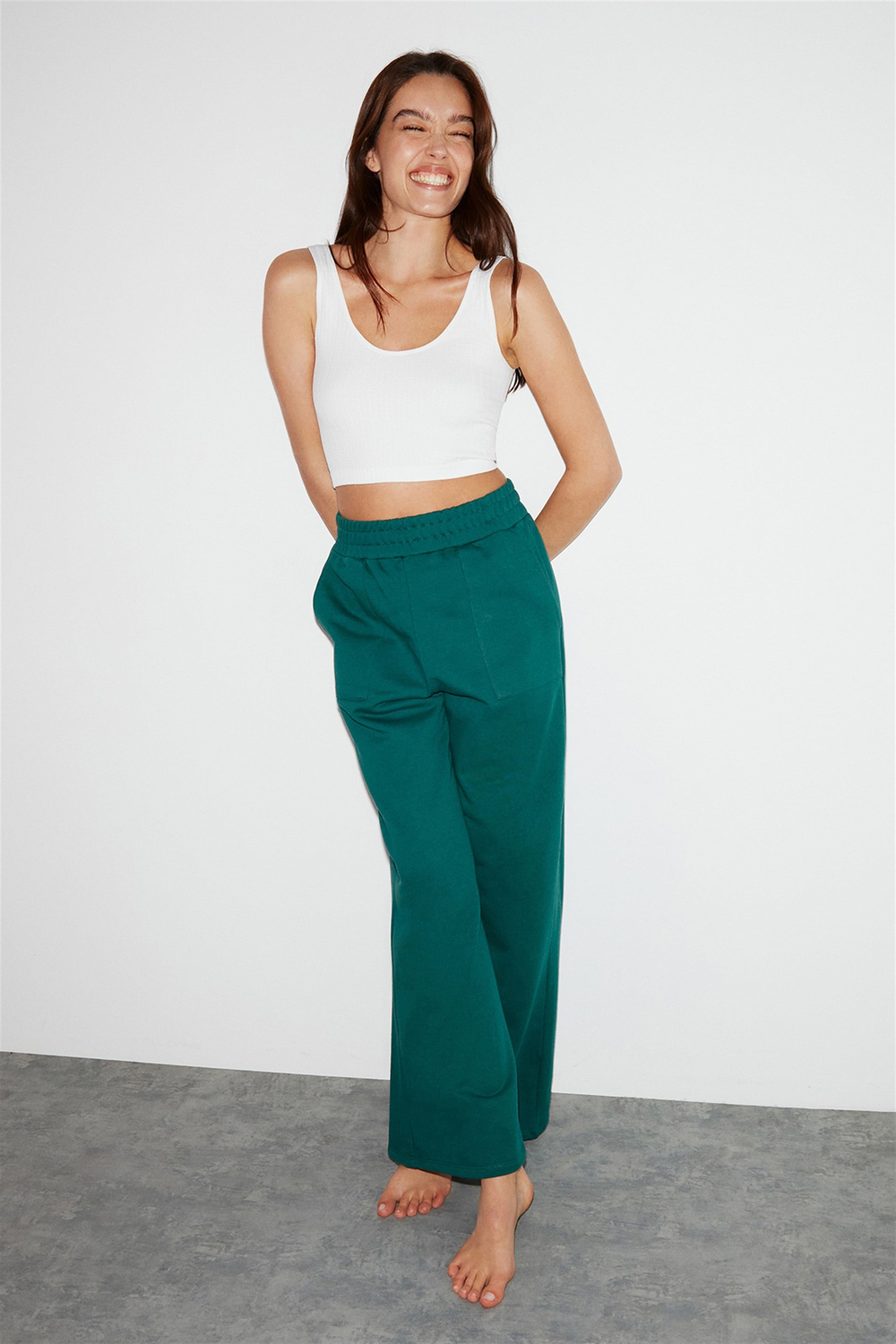 EMERALD Kadın Petrol Yeşili Düz Renk  Relaxed Fit Eşofman Altı