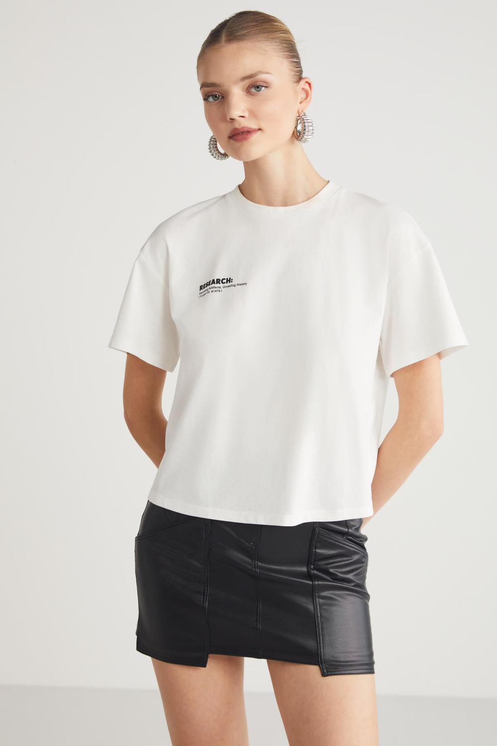 FINA  Regular Ekru Tekli T-Shirt