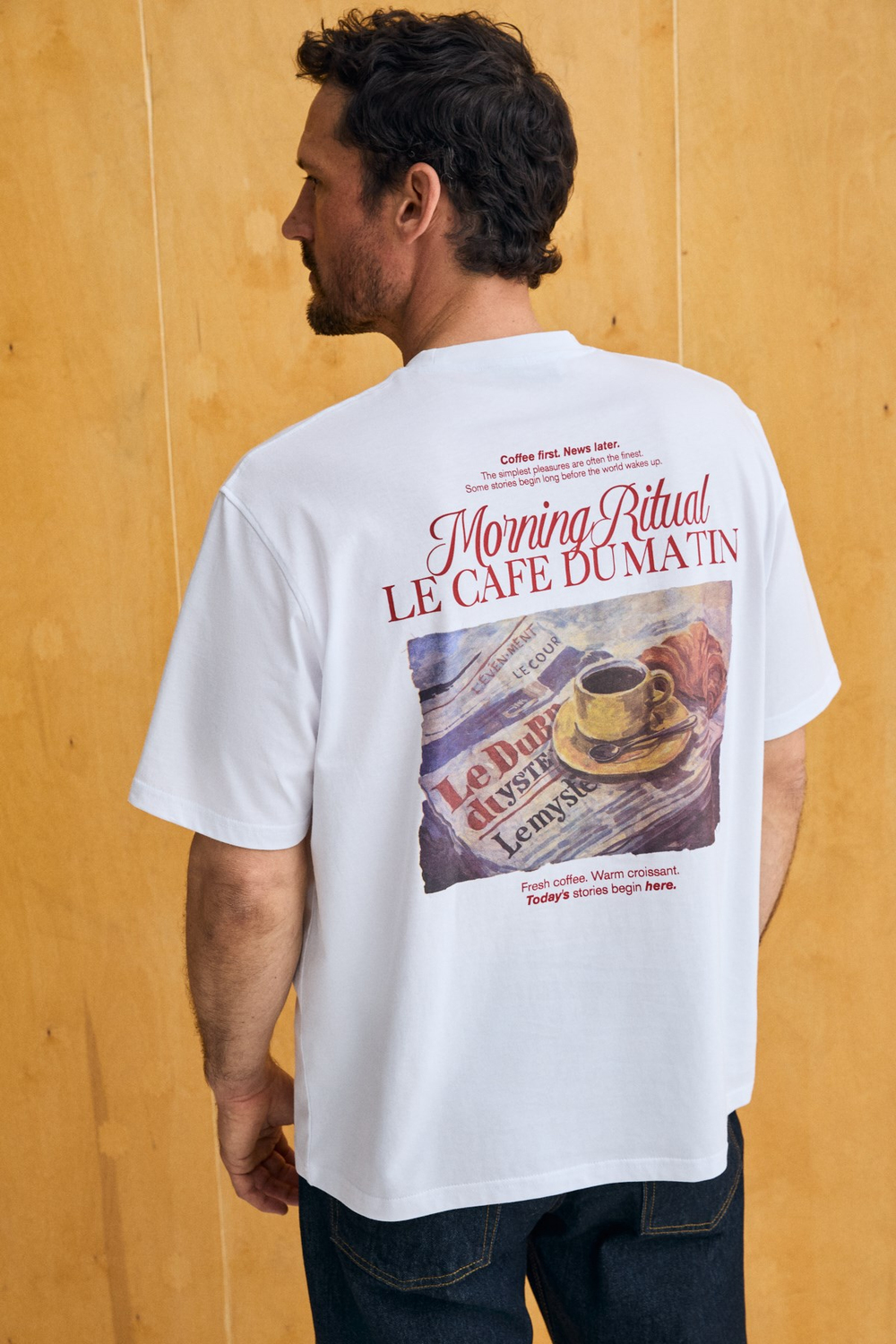 FUTI Erkek %100 Organik Pamuklu Baskı Detaylı Yuvarlak Yaka Beyaz T-Shirt