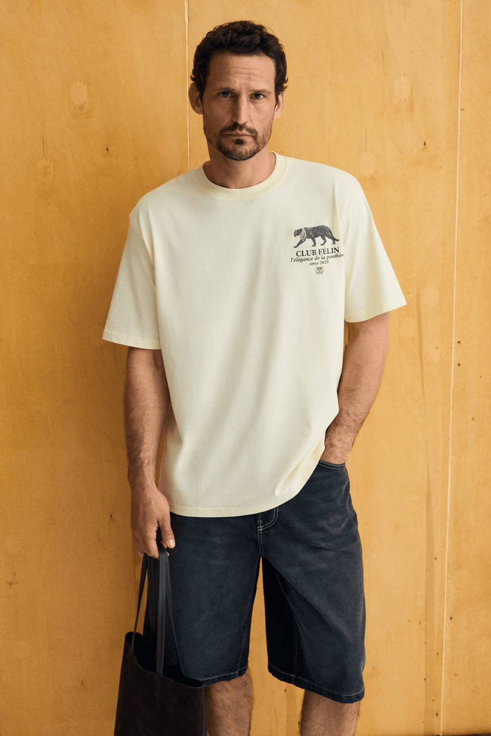 GIGANEST Erkek %100 Organik Pamuklu Baskı Detaylı Yuvarlak Yaka Sarı T-Shirt