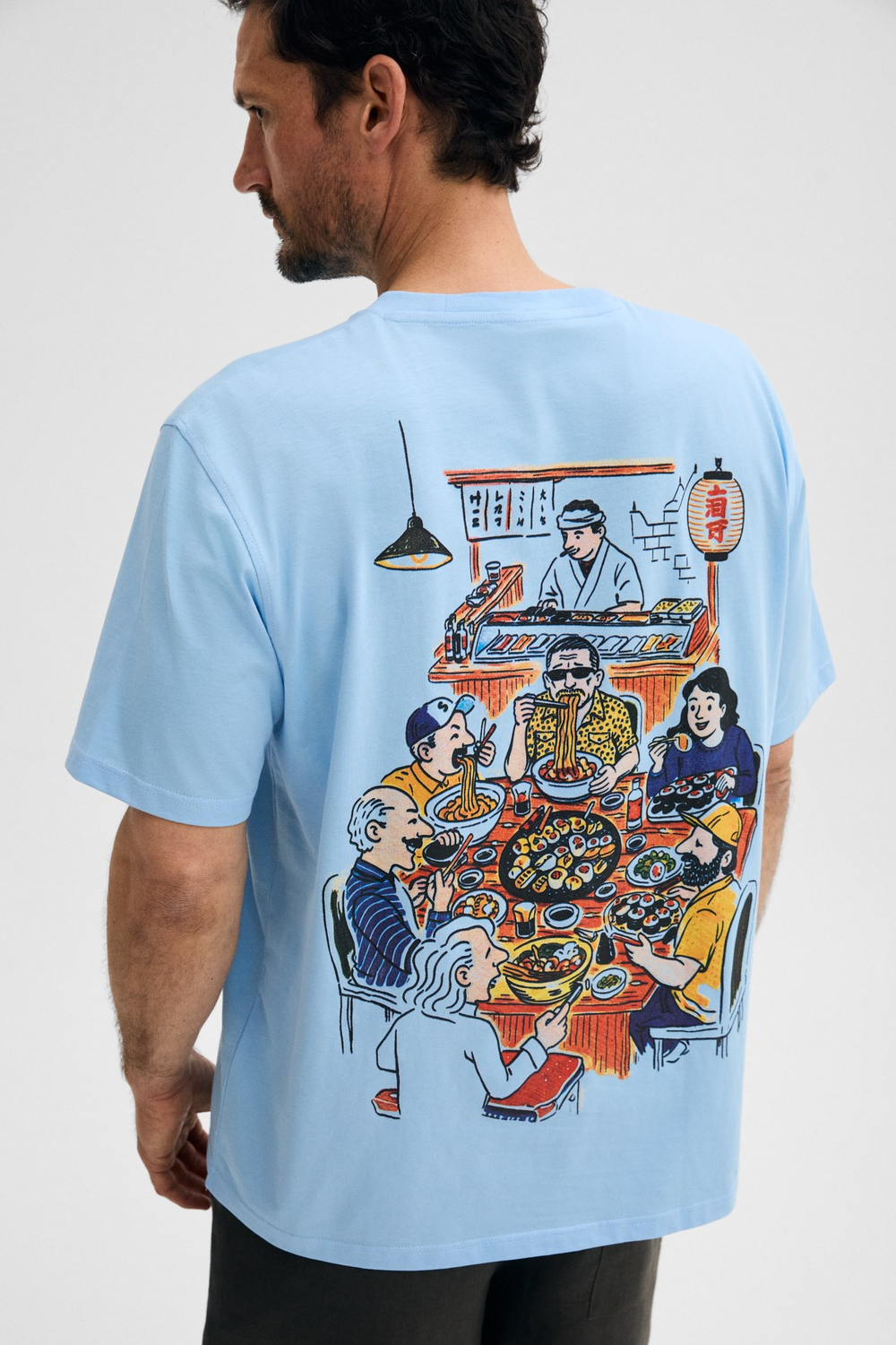 GIGANEST Erkek %100 Organik Pamuklu Baskı Detaylı Yuvarlak Yaka Mavi T-Shirt