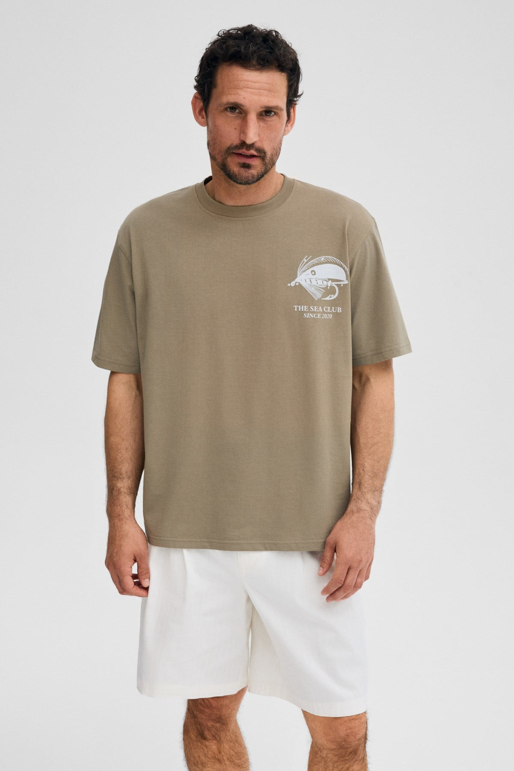 GIGANEST Erkek %100 Organik Pamuklu Baskı Detaylı Yuvarlak Yaka Haki T-Shirt