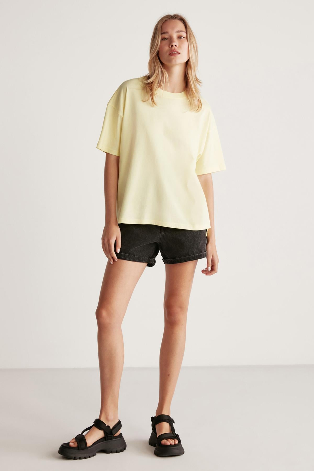 JEMMY Basic Relaxed Açık Sarı Tekli T-Shirt