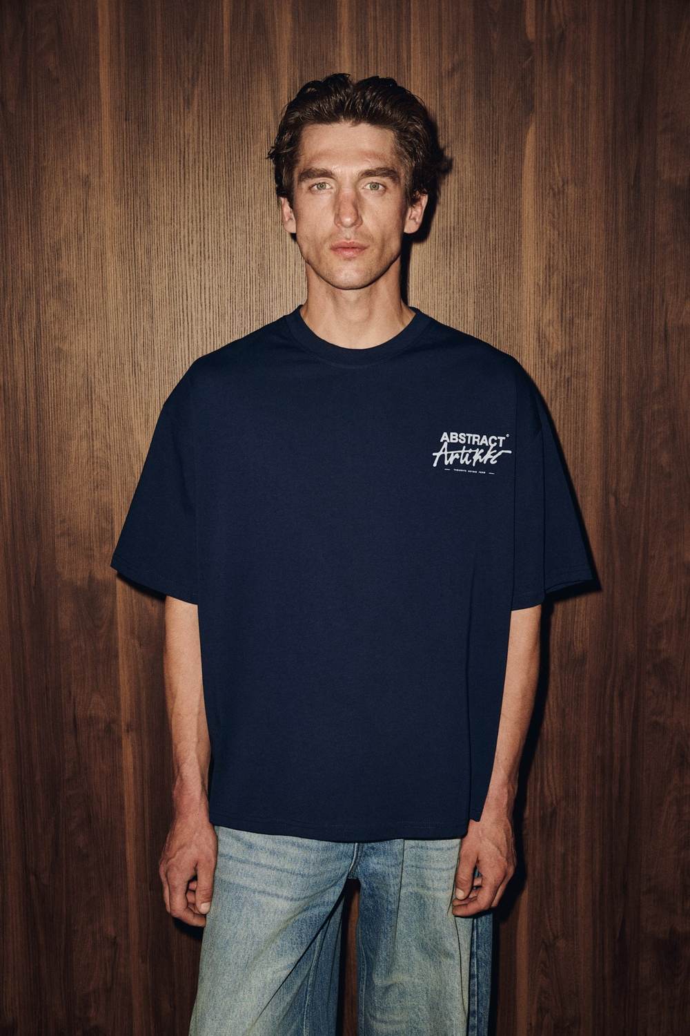 KYREN Erkek Organik Pamuklu Önü Ve Arkası Baskılı Yuvarlak Yaka Lacivert T-Shirt