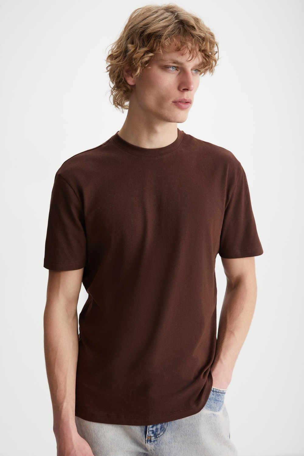 MICHEL  Slim Acı Kahve Tekli T-Shirt