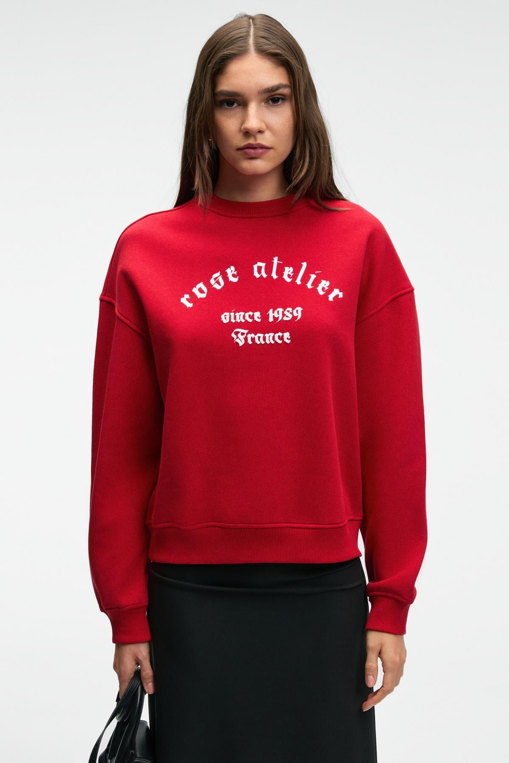 MOREVESSA Kadın Regular Fit Baskı Detaylı Yuvarlak Yakalı Kırmızı Sweatshirt