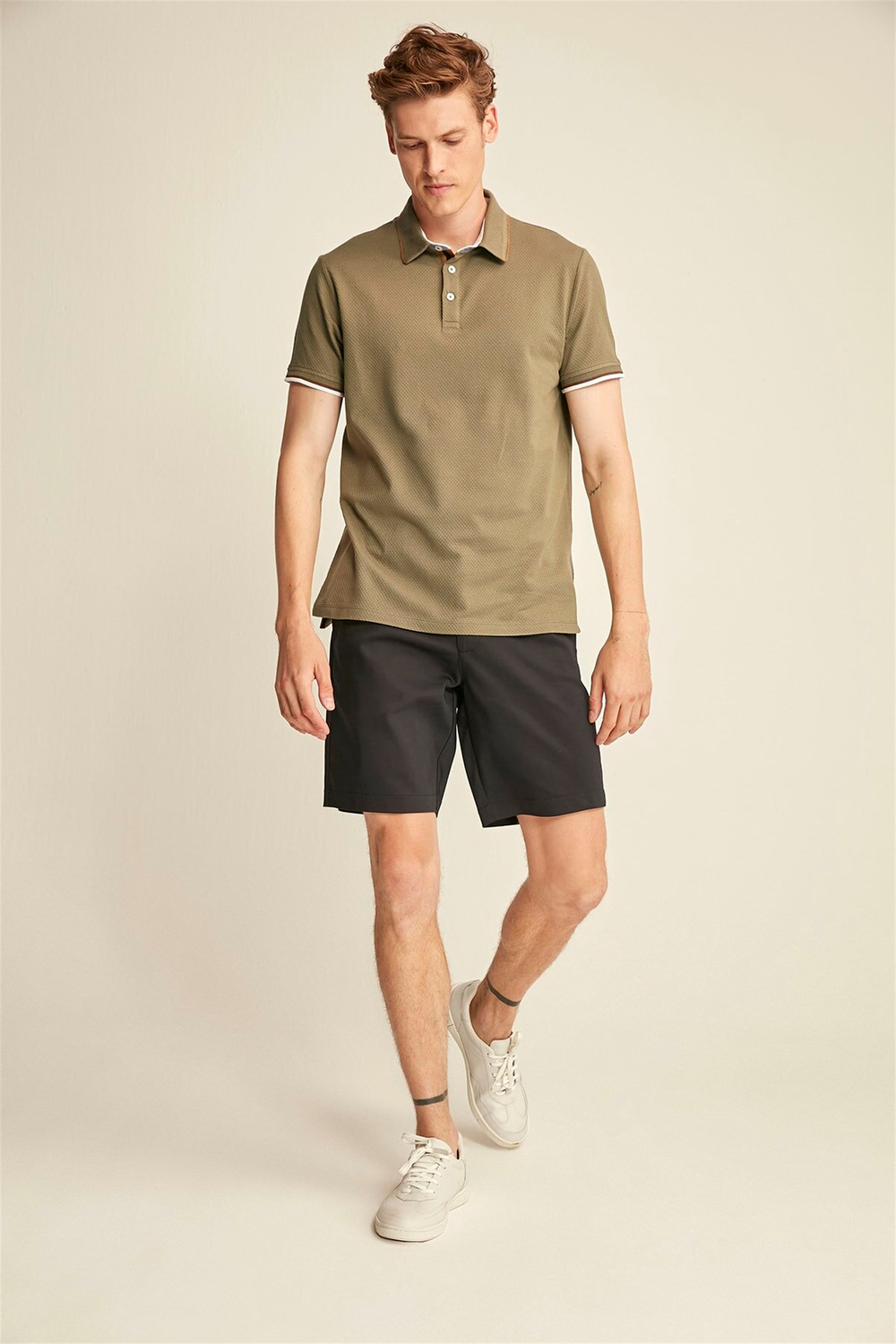 NOAH Erkek Haki Düz Renk Polo Yaka Comfort Fit Polo Yaka T-shirt