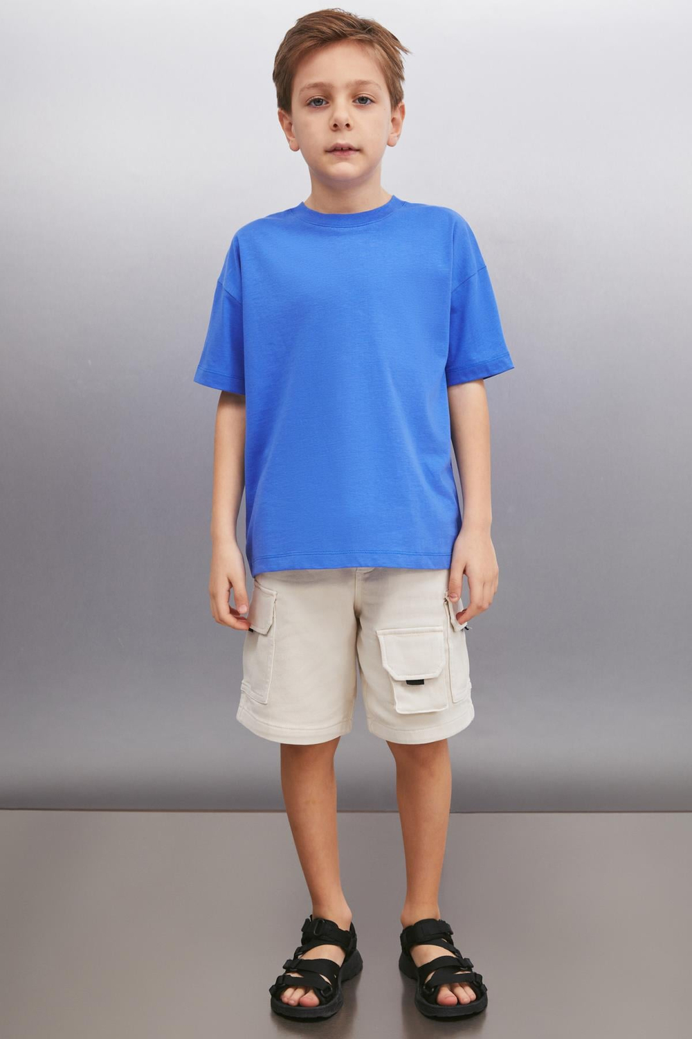 OCTAVE  Oversize Saks Mavi Tekli T-Shirt