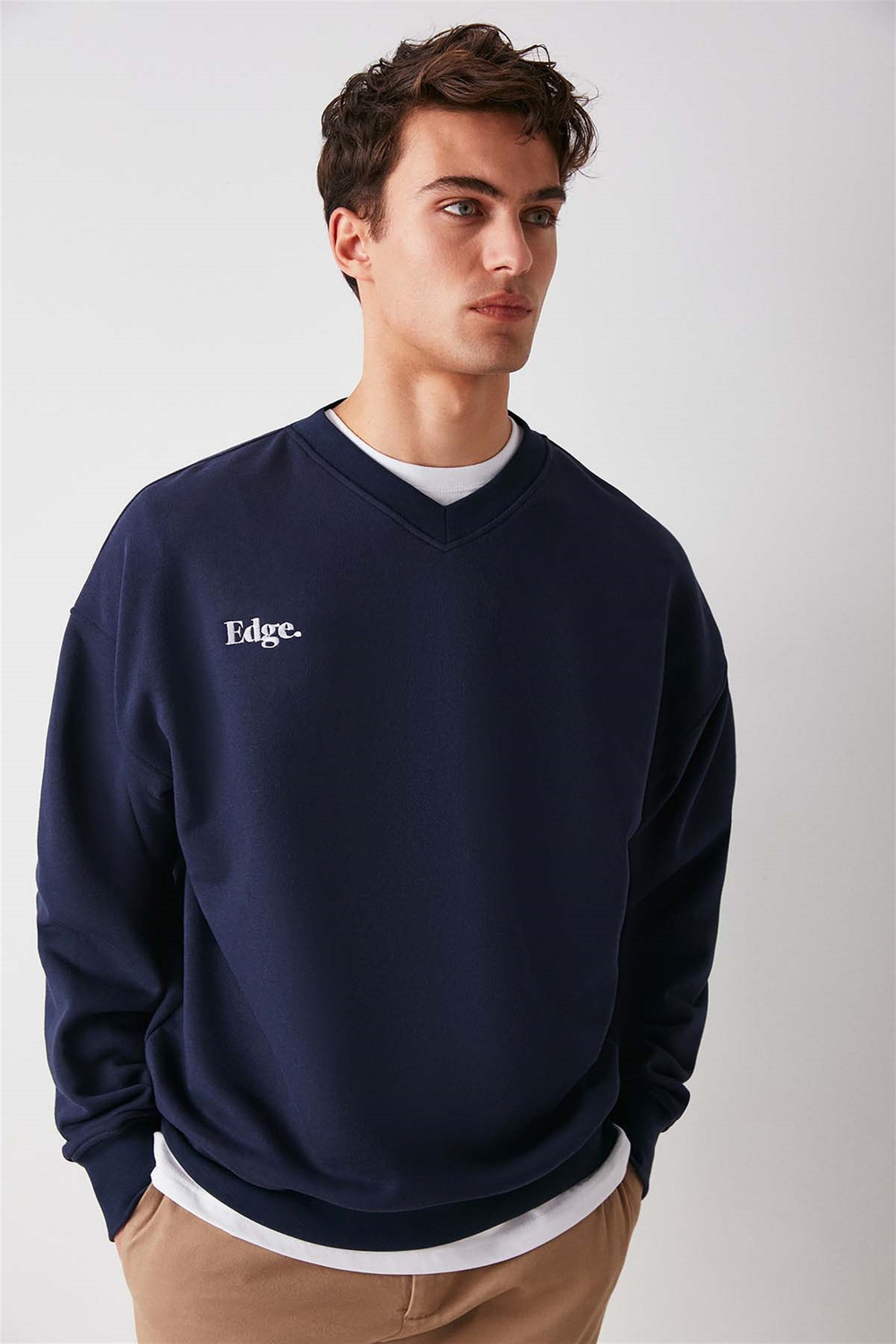 OFF Örme Oversize Lacivert  Sweatshirt
