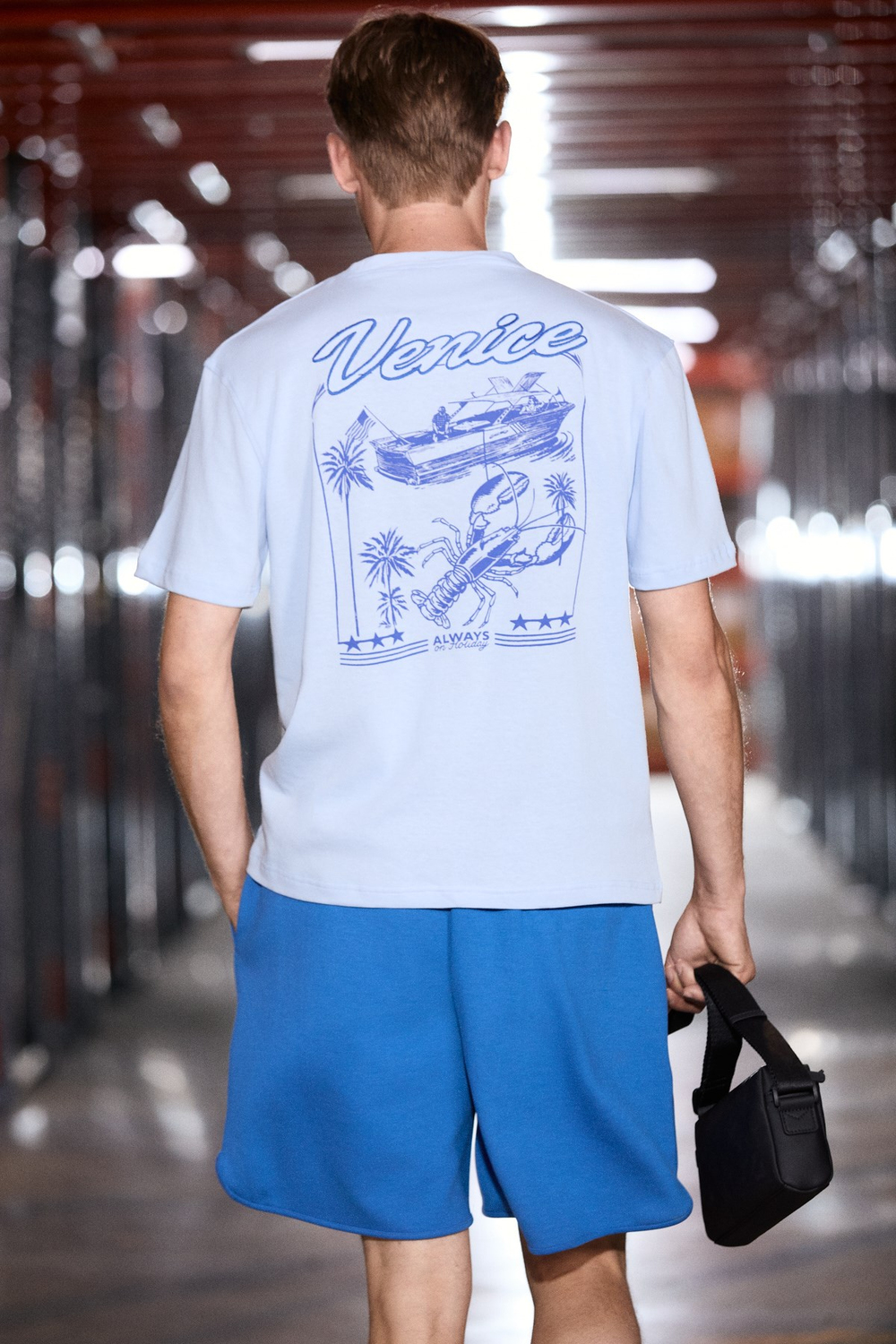 ROOMY Erkek %100 Organik Pamuklu Yuvarlak Yakalı Baskı Detaylı Comfort Fit Mavi T-Shirt