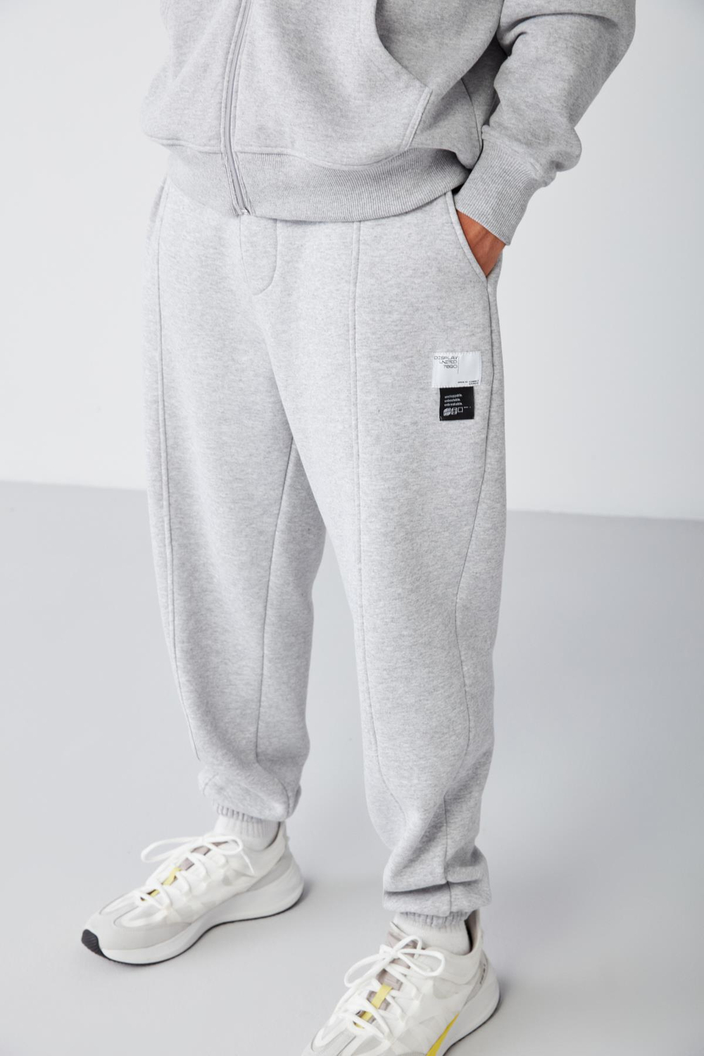 ROWAN Erkek Organik Pamuklu Relaxed Fit İçi Polarlı Süs etiketli Jogger Grimelanj Eşofman Altı