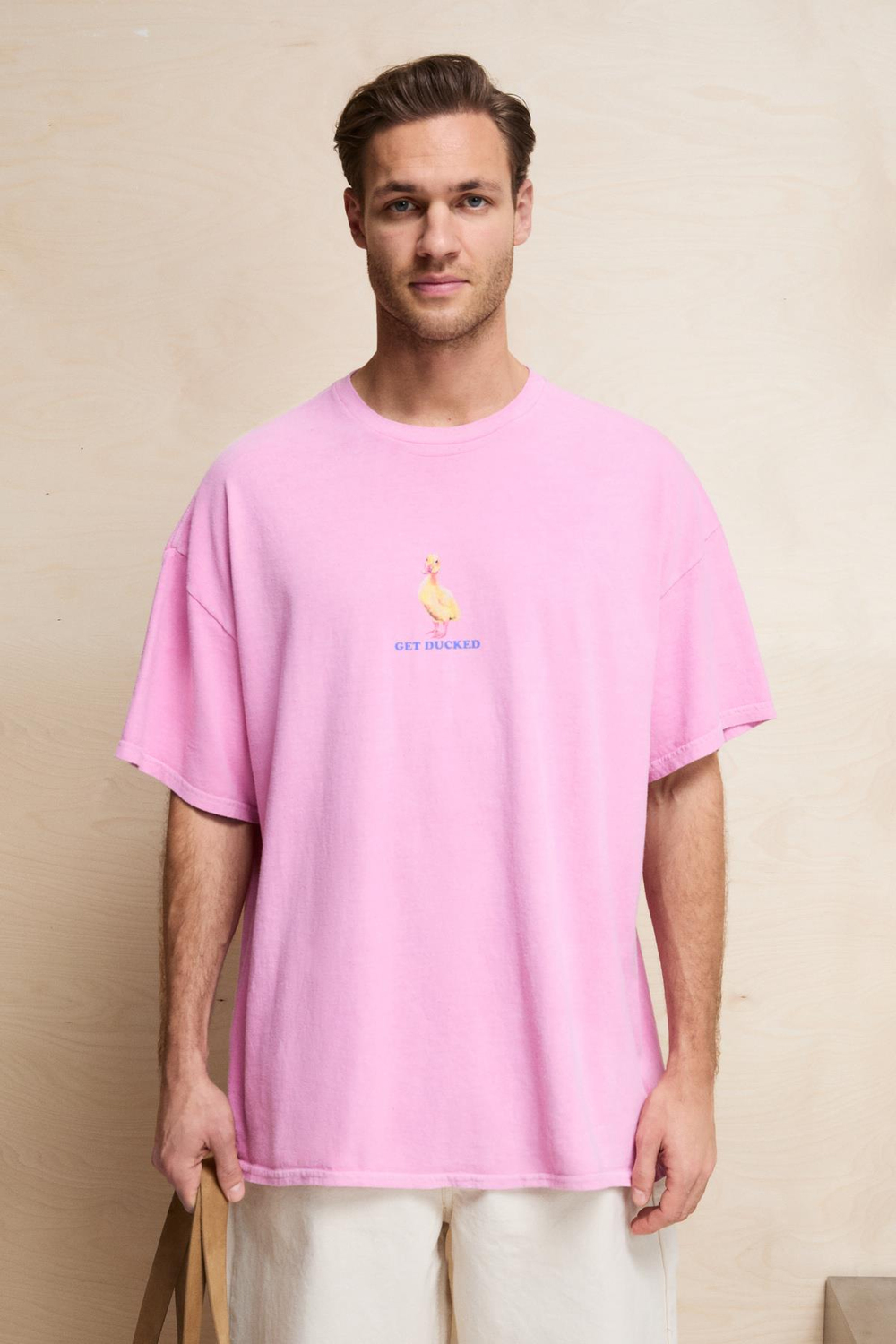 SAMANTHO Erkek Yumuşak Ve Organik Pamuklu Yıkamalı Baskı Detaylı Pembe T-Shirt