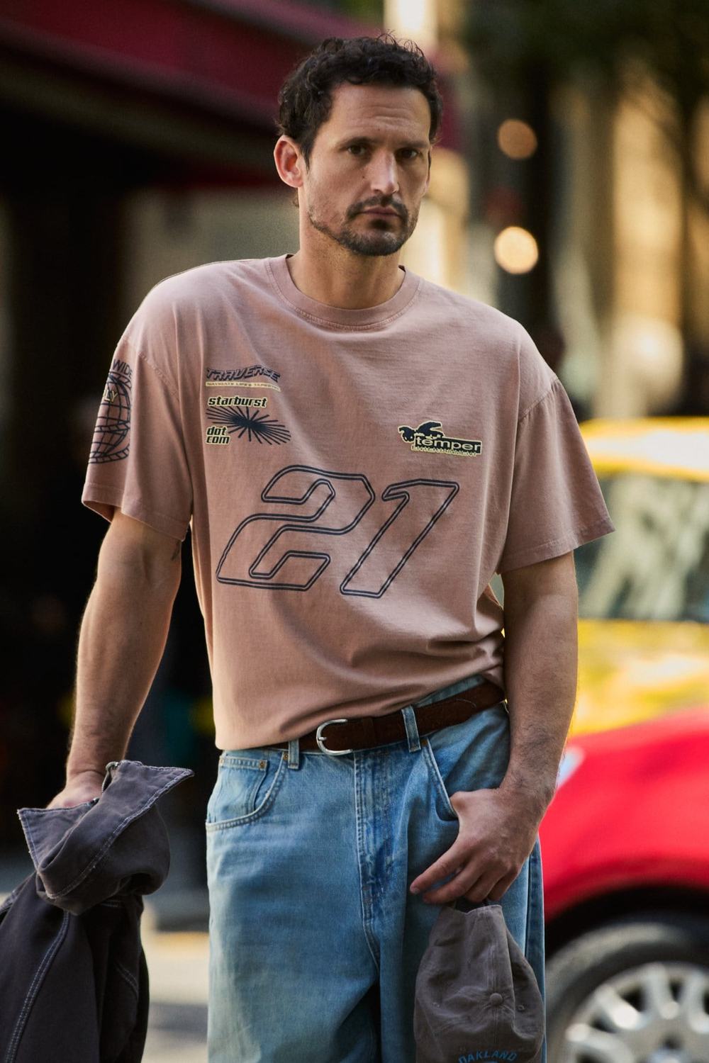 SPIEZ Erkek %100 Organik Pamuklu Yıkama Ve Baskı Detaylı Regular Vizon T-Shirt