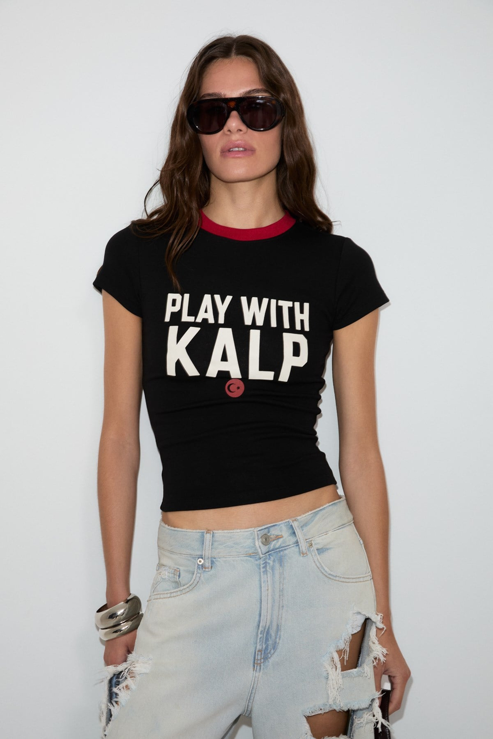 TOMRIS Kadın Yumuşak Ve Esnek Kumaşlı Organik Pamuklu Dünya Kupasına Özel Baskılı Siyah T-Shirt