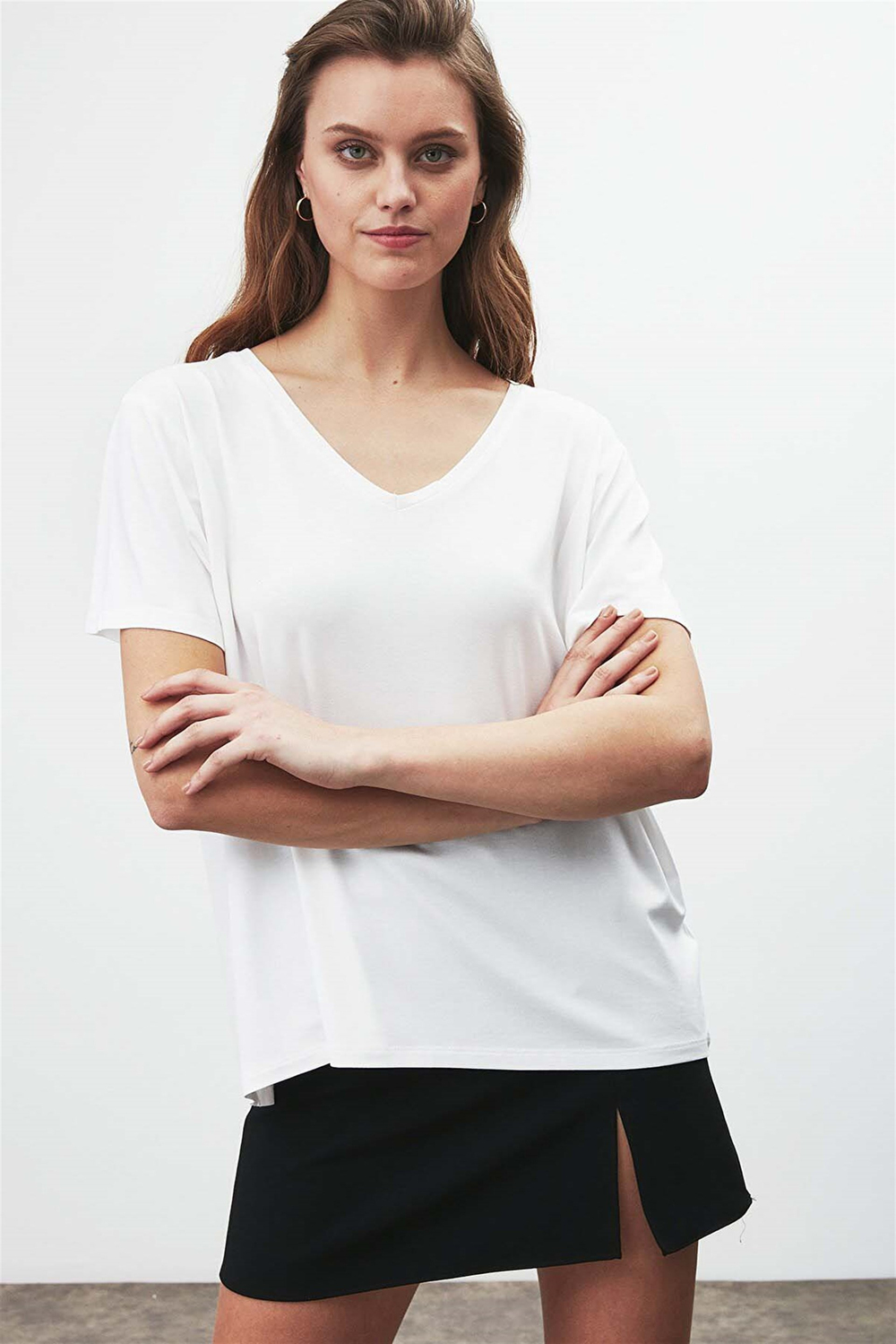 VIOLET Örme Comfort Fit Beyaz  T-Shirt