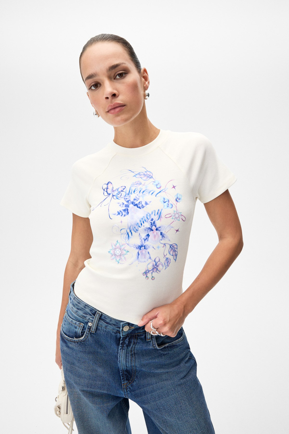 WIMS KADIN Baskılı Kısa Kollu Ekru T-Shirt